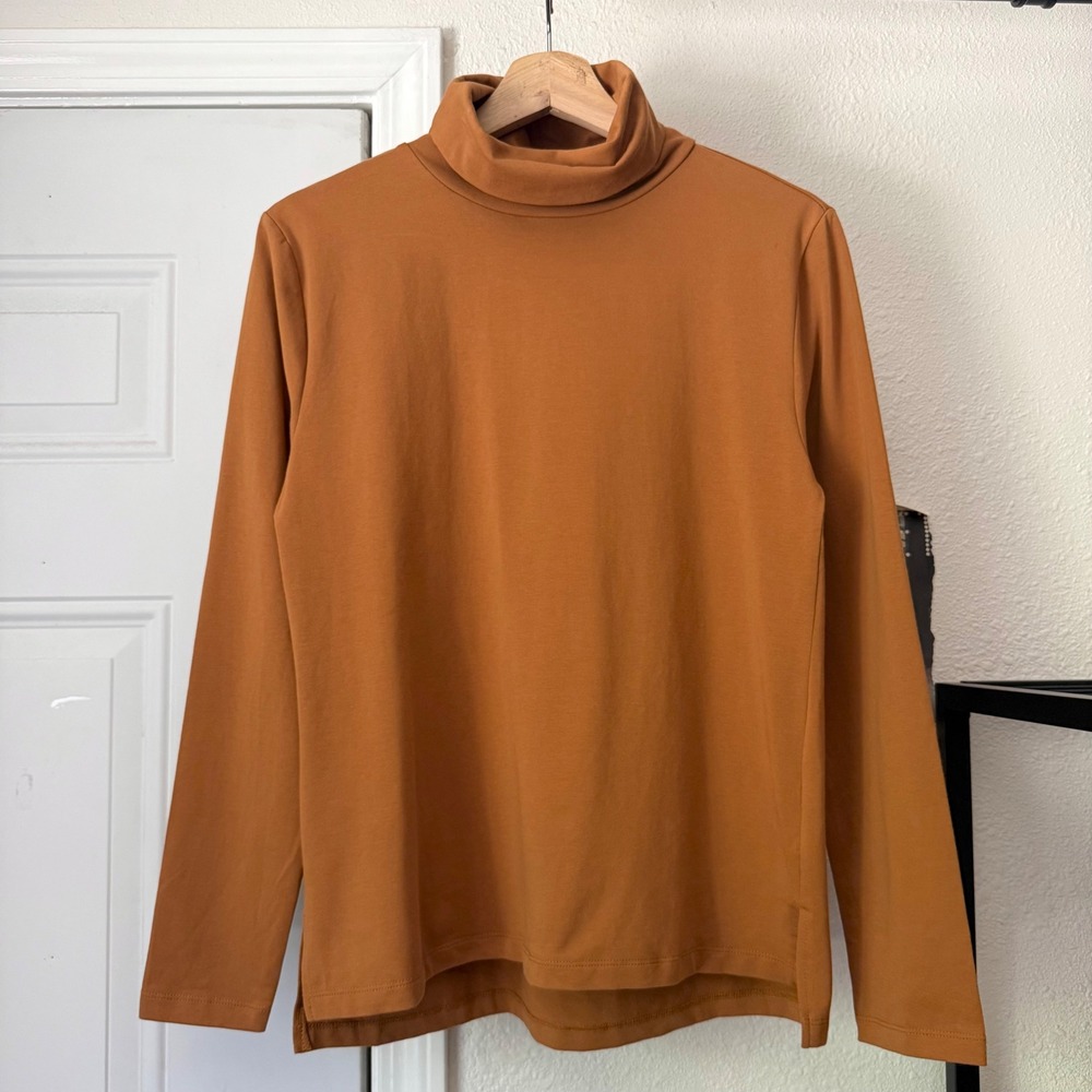 TRADLANDS dark mustard knit turtleneck long sleeve cotton tee top